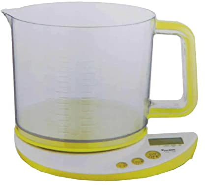 WeGeek, Digitale Küchenwaage mit einer Tragkraft von bis zu 5 kg und einem großen herausnehmbaren Behälter von 1600 ml. LCD-Anzeige mit minimaler Skala von 1 g.
