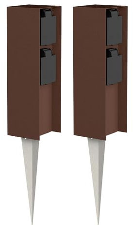ledscom.de 2 pz. presa da giardino POMI con picchetto a terra per esterni, IP44, a 2 vie, marrone, quadrata, 23cm