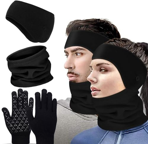 KISPATTI Bandeau Cache-Oreilles Neck Gaiter Neck Warmer Gants en Polaire Cache-Oreilles, Gants Bandeau Neck Warmer pour Course Cyclisme Ski d’Hiver d’Hommes Femmes