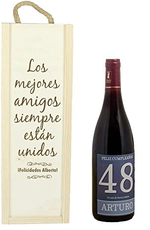 CALLE DEL REGALO Botella de vino con caja de madera especial cumpleaños personalizada con nombre y edad…