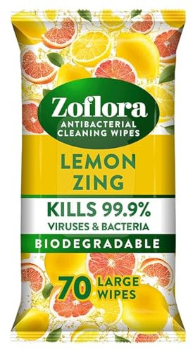 Zoflora Antibacterial Multi-Surface Cleaning Wipes Lemon Zing 70 Large Wipes, White