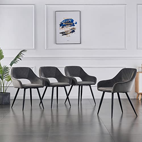 JaHECOME Samt Esszimmerstuhl, Sessel, Wohnzimmerstuhl, Farbe wählbar, modernes Design, gepolsterter Sitz mit offener Rückenlehne, Schwarze Metallbeine für Küche, Schlafzimmer, Esszimmer (4, grau)