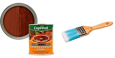 Cuprinol 5158524 Garden Furniture Stain Exterior Woodcare, Teak,750ML & Silverline Synthetic Paint Brush 50mm / 2 (367969)