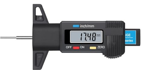 ALLmeter Digital Tyre Tread Depth Gauge Large LCD Display 0-25.4mm/inch 0.01mm Tyre Guage Tire Tread Depth Measuring tool for Motorbike Car Tire Tester