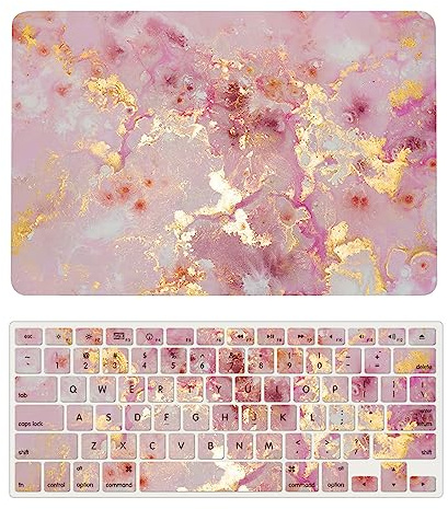 Laptop Cover Compatible with New MacBook Air 13 inch with Retina Display Touch ID Model M1 A2337 A2179 A1932 Released in 2020 2019 2018, Protective Hard Shell Case & Keyboard Cover, Pink Gold