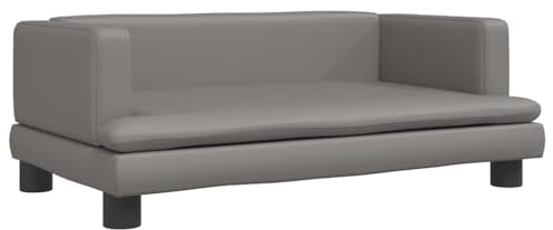 vidaXL Cama para Perros de Cuero sintético Gris 80x45x30 cm, sofá para Perros, Cama para Cachorros, Asiento para Perros, sofá para Mascota