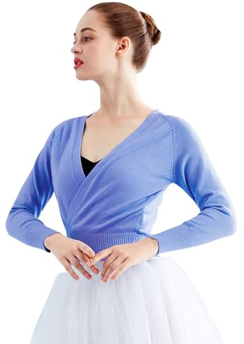 Daydance Blue Women Ballet Sweater Cardigan Soft Ballet Warm Up Coat for Leotards