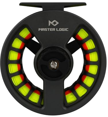 MASTER LOGIC Fly Fishing Reel 5/6wt - Aluminum Alloy Fly Reel with Pre-Loaded Yellow Line Combo, Durable Lightweight Design for Freshwater/Saltwater(Matte Gray)