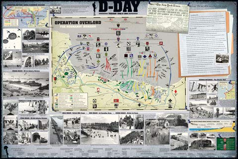 empireposter Educational - Bildung - D-Day - Sturm auf die Normandie - Lernposter Druck 91,5x61 cm + 2 St Posterleisten Holz 92 cm schwarz