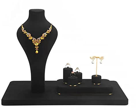Schmuckhalter Display Schmuckbüstenhalter/Halskettenbüste, große Kombination aus Halskette, Ring und Ohrringbüste, Schmuckbüsten-Halskettenständer-Set aus schwarzem Samt Schmuckhalter ( Color : A )