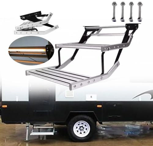 aallwwsso Klappbare Aluminiumlegierung Trittstufe mit LED-Licht für Wohnmobil RV Camper Van Caravan - Anti-Rutsch, Teleskopedal, Manuelle Montage,B