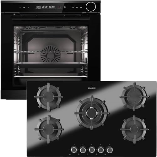 Oranier Dampf Einbau-Backofen Set EBD830 autark - 14 Funktionen inkl. 90 cm Gas-Glaskeramik-Kochfeld GKH890-5 Kochstellen mit Design Bedienknebel