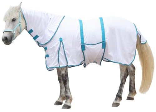 LEAFOREST Horse Mesh Combo Fly Sheet with Adjustable Belly Guard and Detachable Neck Cover Lightweight and Breathable Protect Equines White 75
