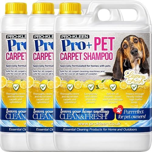 Pro-Kleen Pro+ Carpet Shampoo and Upholstery Cleaning Solution – Removes Pet Deposits & Odours - 4 in 1 Concentrate – Suitable for all Machines 3 x 5L (Lemon Fresh)