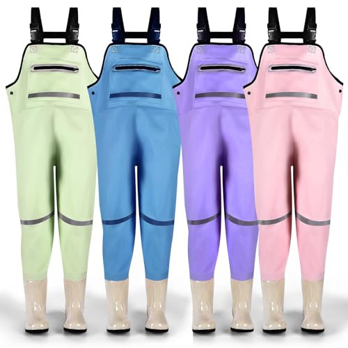 IEEILULU Kinderwathose, Jugendliche Kinder Brust Wathose, Wathose Anglerhose kinder mit Brusttasche und Verstellbarer Riemen, Kinder Angeln Wathose Stiefel Wasserdichte Rutschfest