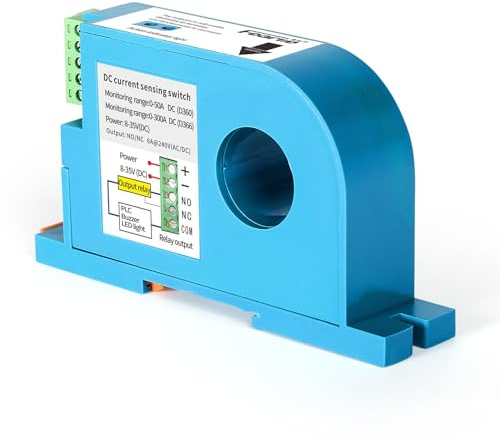 DEWIN Stromerfassungsschalter, D360 Strommessschalter Hutschiene DC Stromschalter mit Überlastschutz Gestängesteuerung Hall Sensor 0-50A 1NO+1NC