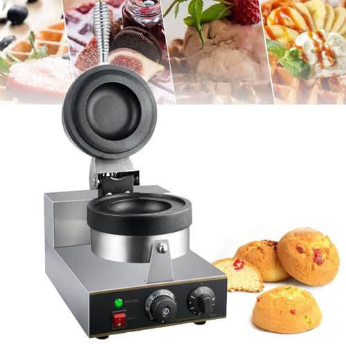 Oiyekntd Burger-Waffeleisen, rund, 1300 W, kommerzielles elektrisches Waffeleisen und Eierkuchenmaschine mit Auffangschale für Bäckereien, 50–300 °C Temperaturregelung, antihaftbeschichtete Platten