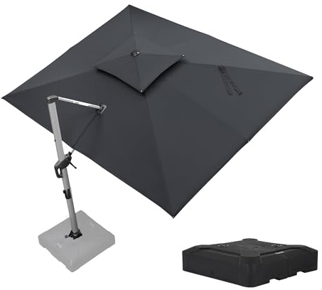 PURPLE LEAF Parasol Déporté 2,7 x 3,65 m Rectangulaire avec Pied, Parasol de Jardin Extérieur à Toit Double Rotatif 360°, Convient au Patio, Piscines, Cafés et Restaurants, Gris acier