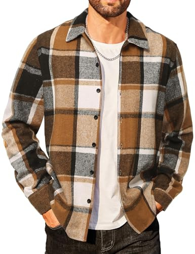 COOFANDY Chemise en flanelle à carreaux à manches longues pour homme, style bûcheron, coupe droite, décontractée, XXL