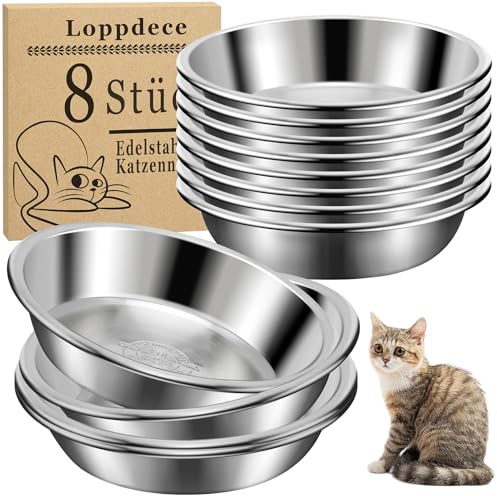 Loppdece 8 Stück Katzennäpfe Aus Edelstahl, 14 cm Katzenfutternäpfe | Katzennäpfe Für Schnurrhaar Müdigkeit, Flache Futternäpfe, Spülmaschinenfest, for Katzen and Kätzchen Kleine Hunde