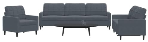 Homgoday 3-TLG. Sofagarnitur mit Kissen Loungesofa Wohnzimmersofa Sofa Couch mit Rückenlehne Gästesofa Polstersofa Couchgarnitur Sitzmöbel für Wohnzimmer Büro SchlafzimmerDunkelgrau Samt