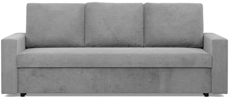 Mebligo - Sofa 3 Sitzer mit Schlaffunktion 220 x 92 x 85 cm NEO Kollektion, Sofa Klein Schlafsofa mit Bettkasten, Sofa Wohnzimmer, Sofa 3 Sitzer und 2 Sitzer, Hellgrau