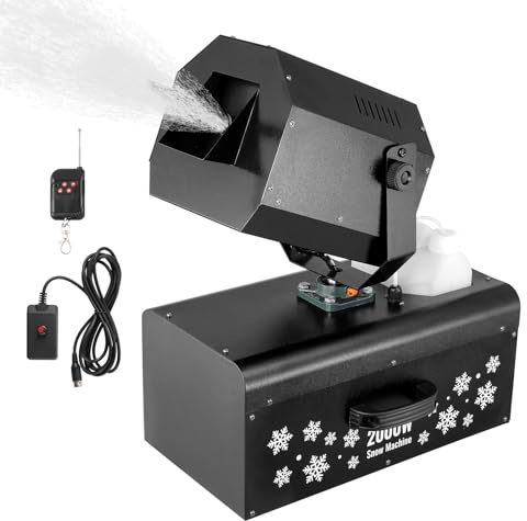 VEVOR Machine à Neige, 2000 W, Machine à Flocons de Neige Artificielle Pivotante, Télécommande Filaire et sans Fil, Réservoir 5 L, Haut Rendement, pour Fêtes de Noël, Effet de Scène Mariage, Intérieur