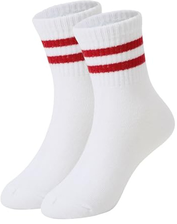 Durio Children's Football Stopper Socks Children's Football Socks Children's Sports Socks Tennis Socks Football Socks Children, white with red stripes, 27-31