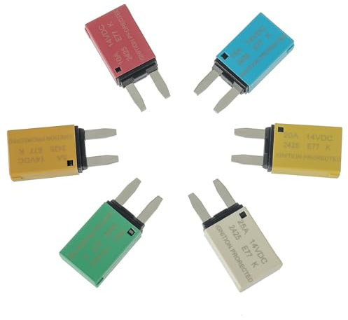 MACHSWON E77 Auto Reset Sicherungssatz Low Profile Mini Blade Style Leitungsschutzschalter (6 Stück gemischt:5A-30A), 14V DC für Autos, Boote, Wohnmobile, LKWs und Solarmodule