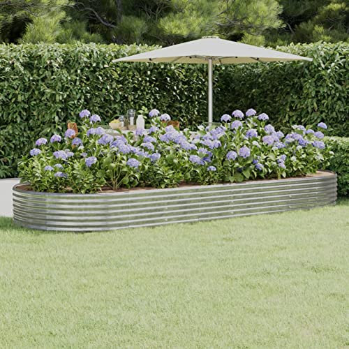 Somanki Hochbeet Pulverbeschichteter Stahl 373x140x36 cm Silbern, Palettenrahmen, Hochteich, Gemüsebeet, Kräuterregal Balkon, Blumenbeet, Kräuterspirale, Tomatenbeet, Pflanzhochbeet - 319037