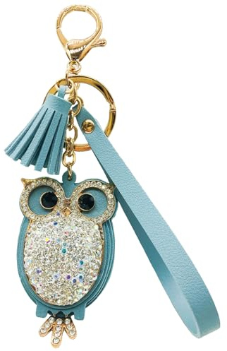 Molyorch Eule Taschenanhänger, Eule Design Schlüsselanhänger, Quaste Eulen Anhänger, für Schlüsselring Dekoration, Frauen Schlüsselbund, Dekorative Tasche (hellblau)