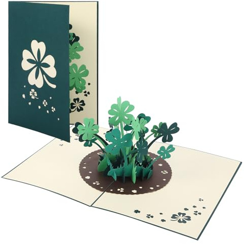Pop-Up Karte Glücksklee, 3D Pop Up Karte Geburtstag 12.8 x 17.8 CM und Glücksbringer Kleeblatt, Glücksbringer Kleeblatt Glücksbringe Schlüsselanhänger, Viel Glück Karte, Geburtstag