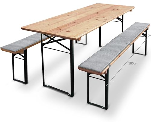 Miqio Design Filz Bierbankauflage - 25x180cm - Bankauflage bequem gepolstert - Sitzauflage für Bierzeltgarnitur - Sitzpolster für Bierbänke - Hellgrau