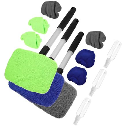 GRIRIW Raclette à Vitre Télescopique Chiffon Microfibre Et Flacon Nettoyant Kit Pour Pare-brise Et Rétroviseur De Voiture Nettoyage Auto Pratique Solide Usage Toutes Saisons