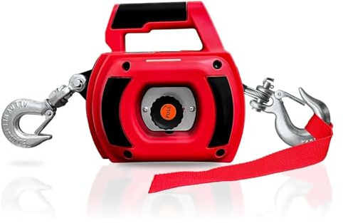 TIEOAXFT Portable Drill Winch Drill Powered Winch with Alloy Steel Wire Rope, Handheld Drill Winch for Lifting, Dragging, Handling(Red 750LBS)