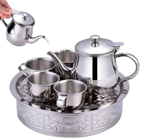 Juego de Té Infantil de Acero Inoxidable | Conjunto de y Tazas Infantil | Diseño De Pitorro Largo con Filtro Integrado Vajilla para Niños Niñas Estudiantes Principiantes