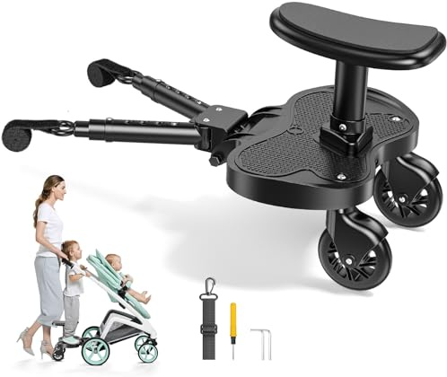 JoyCushy Planche Poussette Universelle, Marche Pied Poussette avec Siège, Planche Poussette Universelle Réglable, Compatible avec 99% des Poussettes, Pour Enfants De 2 À 6 Ans (25KG)