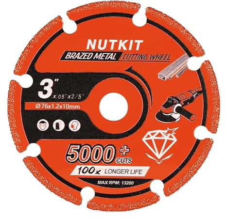 NUTKIT Diamant Trennscheibe 76x 1,2 x 10 mm, Universal Diamanttrennscheibe | Profi Multi Diamant Diamanttrennscheiben für Winkelschleifer, Diamantscheibe für Betonstahl Fliesen Stahl Eisen Inox