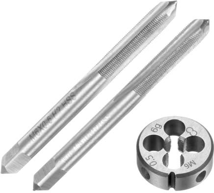 OYSKGNCMW Set di 3 Maschi e filiere manuali metrici, Maschi Conici/filettati M6 x 0,5 e filiera Tonda, Kit di Utensili per Filettatura Manuale per Riparazione filettature