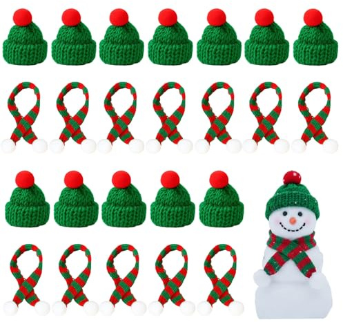 24 Stück Mini Weihnachtsmütze und Schal Set, Kleine-Weihnachtsmützen, Grün und Weiße Kleine Schal, Flaschenmütze Weihnachten, DIY Weihnachtsdeko Flaschen, Festliche Tischdeko für Weihnachtsfeiern