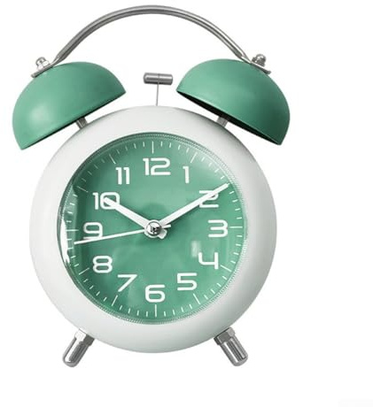 Vintage Twin Bell Metal Alarm Clock with Loud Ringing and No Snooze, Night Light Design, Non Ticking Quiet Analogue Desk Clock for Bedroom, Dormitory, Home or(Green)