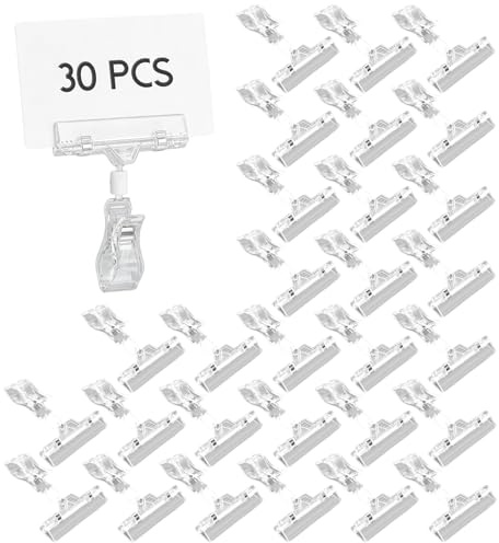 Yawfold 30 Stück Preisschilder Halter Kunststoff Drehbar Transparent Clip | Schildhalter Display Clip für Merchandise, Supermarkt, Home Office und Memo Anwendungen
