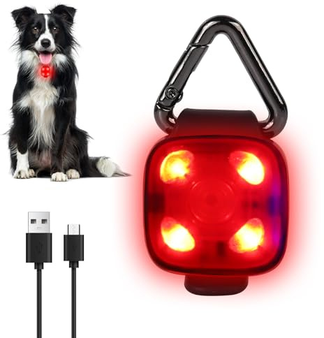 Luz LED recargable para collar de perro, con clip, luz de seguridad USB impermeable para perros, gatos y propietarios, ideal para caminar por la noche, correr y acampar (rojo)