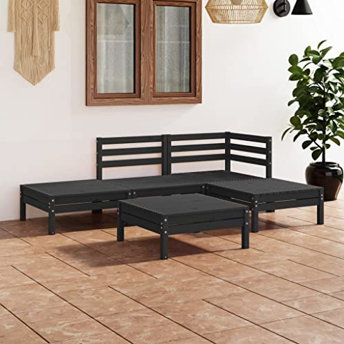 QJBSAVVA 5-TLG. Gartenlounge Set Holz Kiefer Schwarz 63,5 x 63,5 cm Paletten Design Sitzgruppe Balkon Terrasse Modern & Robust Plätzsparend