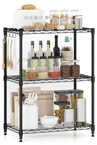 COSTWAY Estantería Metálica de 3 Niveles, Estanterias Almacenaje con Estante Ajustable, Rejilla de Alambre, Carga 340kg, Garaje, Cocina, Dormitorio, 59 x 34 x 79 cm