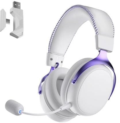 Akko Verge S9 Casque Gaming sans Fil 25ms Faible Latence Pilotes 53mm | Design Léger 270g, Quad Mode 2.4G Bluetooth Filaire, Micro Anti-Bruit, Batterie 250H, PC PS5 PS4 Gaming, Violet Blanc