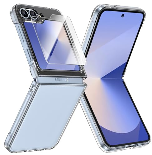 Doeshine Coque Z Flip 7 FE/Flip 6 Ultra Mince, Protection Écran,Transparent | Charge Sans Fil, Hard PC, Antichoc Anti-Rayures Bumper Protection Etui Housse Cover pour Samsung Galaxy Z Flip 7 FE/Z Flip 6
