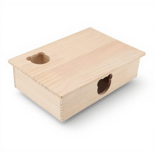 TIKATARER Maison pour Hamsters en Bois pour Animaux de Compagnie avec Toit Amovible, Cabane en Rondins, 13,0 X 9,6 X 3,6 Pouces, Conception de Tunnel Labyrinthe à Pièces pour Hamsters,