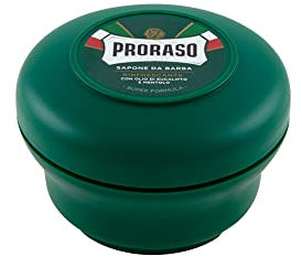 PRORASO - Jabón de afeitar (12 unidades, 150 ml, con aceite de eucalipto y mentol)