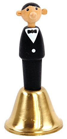 Kikkerland Tisch-und Kellnerglocke, Buchenholz, Messing, Schwarz und Bronze, 6.5 x 6.5 x 14 cm, 1 Einheiten